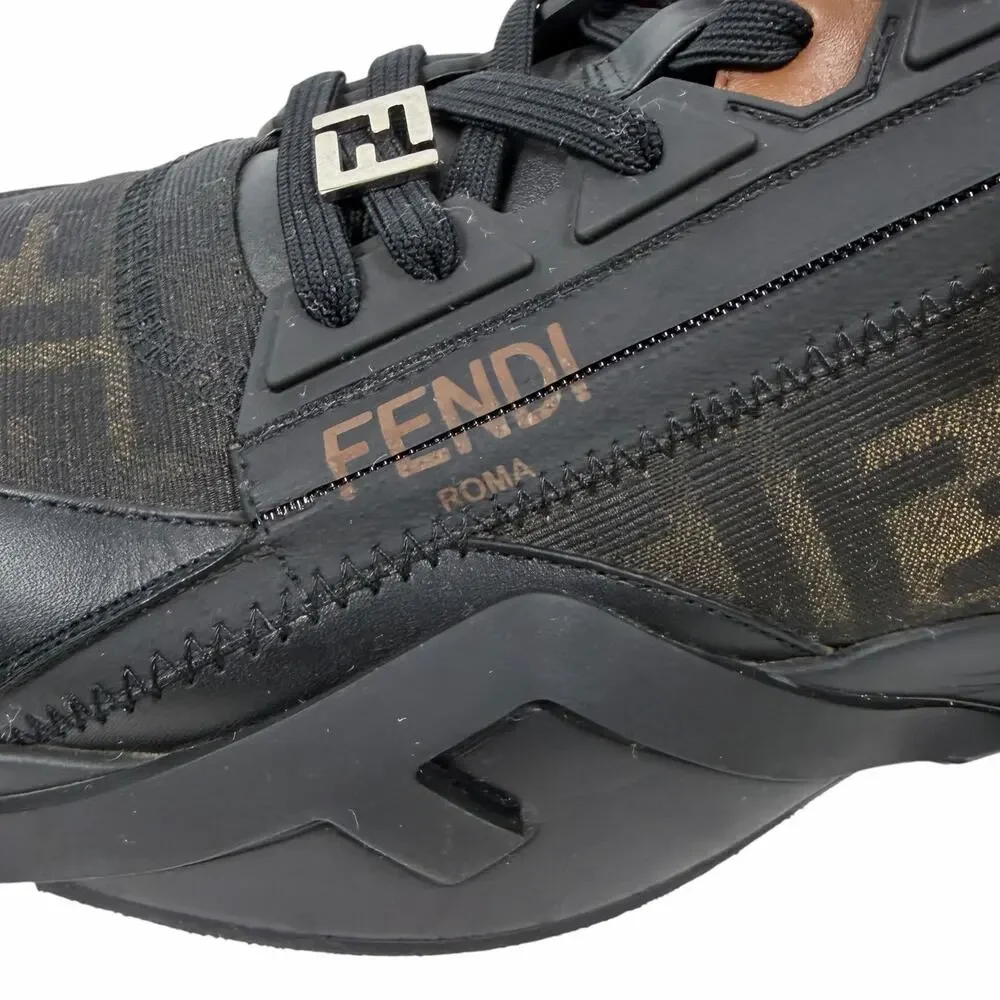 Fendi Flow Sneaker Zucca FF Logo Monogram Black Leather Size 9/ US 10